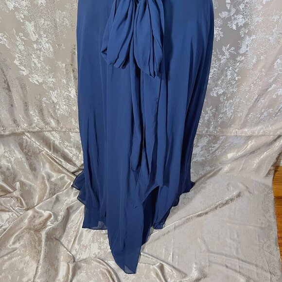 David's Bridal Long Chiffon Surplice Tank Dress in Marine Blue Women's Size 10 - Picture 7 of 12